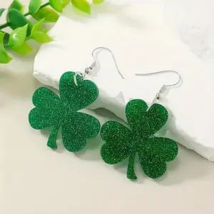 Elegant Green Clover Dangle Earrings - Simple Acrylic Design for Everyday & Celebrations, Perfect St. Patrick's Day Gift