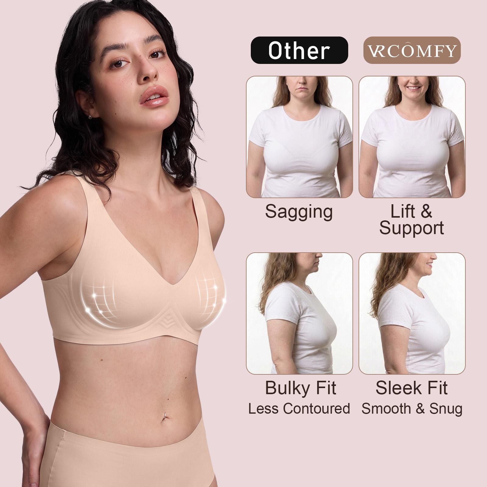 VRCOMFY Jelly Wireless Womens Comfortable Wireless Bras Push Up Bralettes Seamless Tshirts Bras Deep V Everyday Bras