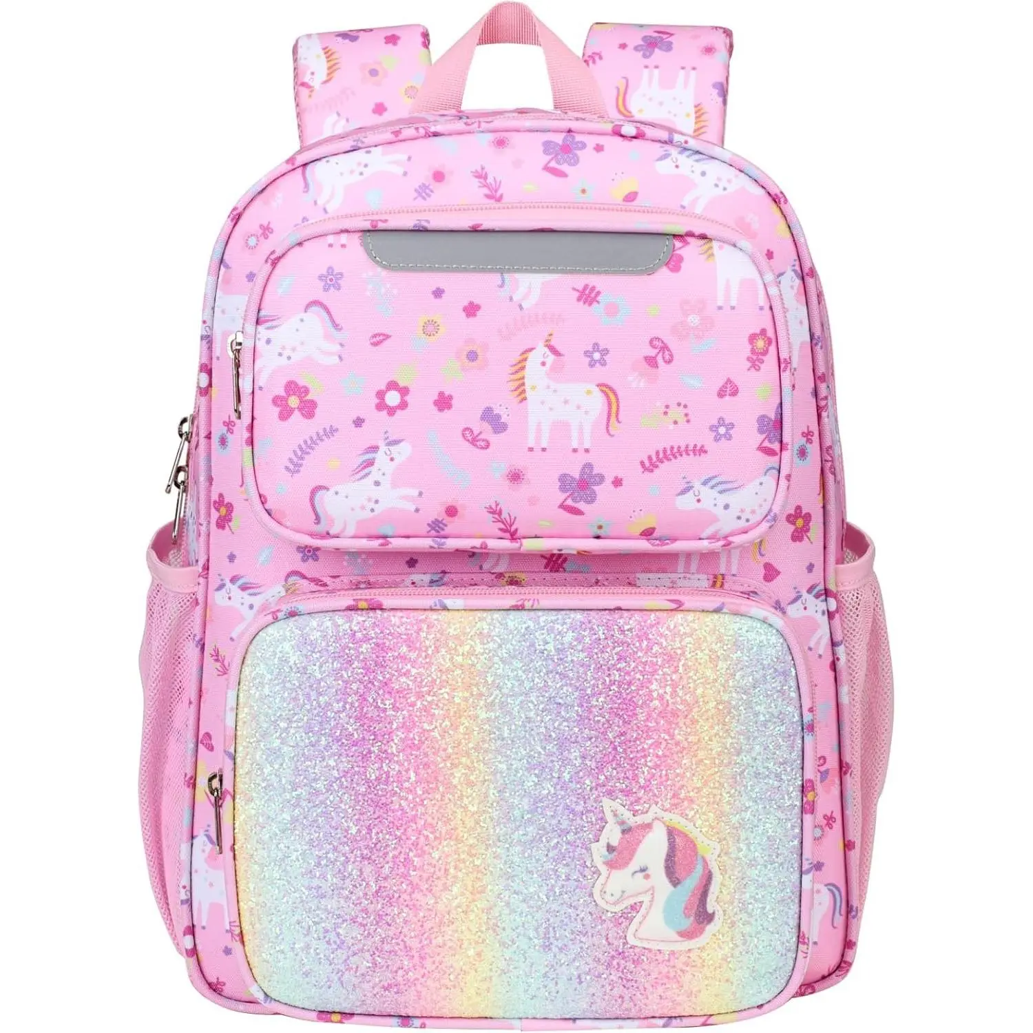 Kids Backpack for Girls Kindergarten - 15 Inch Lightweight School Bookbag Fits Folder, Unicorn Backpack for Kids 4-7 with Leakproof Insulated Pocket for Lunch and Snacks, Pink