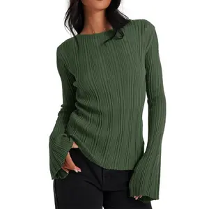 Women’s Bell-Sleeve Long-Sleeve Knit Pullover Sweater for Going Out — 2025 Autumn Fashion, Lightweight Winter Top