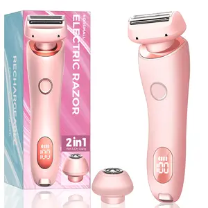KORSMALL Lady Shaver Multi-functional 2 in 1 USB Rechargeable IPX7 Waterproof Comfort Body Electric Shaver for Women Detachable Dual-Head Wireless Facial Hair Trimmer Easy to Use Trimming Set Bikini Razor