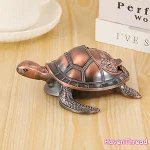 Bronze Metal Windproof Animal Decorative Ashtray with Carved Lid, Carving Artistic Statement Ashtray, Decor Accessories Room Decorations Father Gift Figurine Sculpture for Home Office Desk