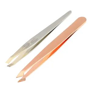 VOCOSTE 2 Pcs Eyebrow Tweezers, Stainless Steel Facial Hair Tweezers, Grooming Tool Tweezers for Nose Hair, Rose Gold Tone