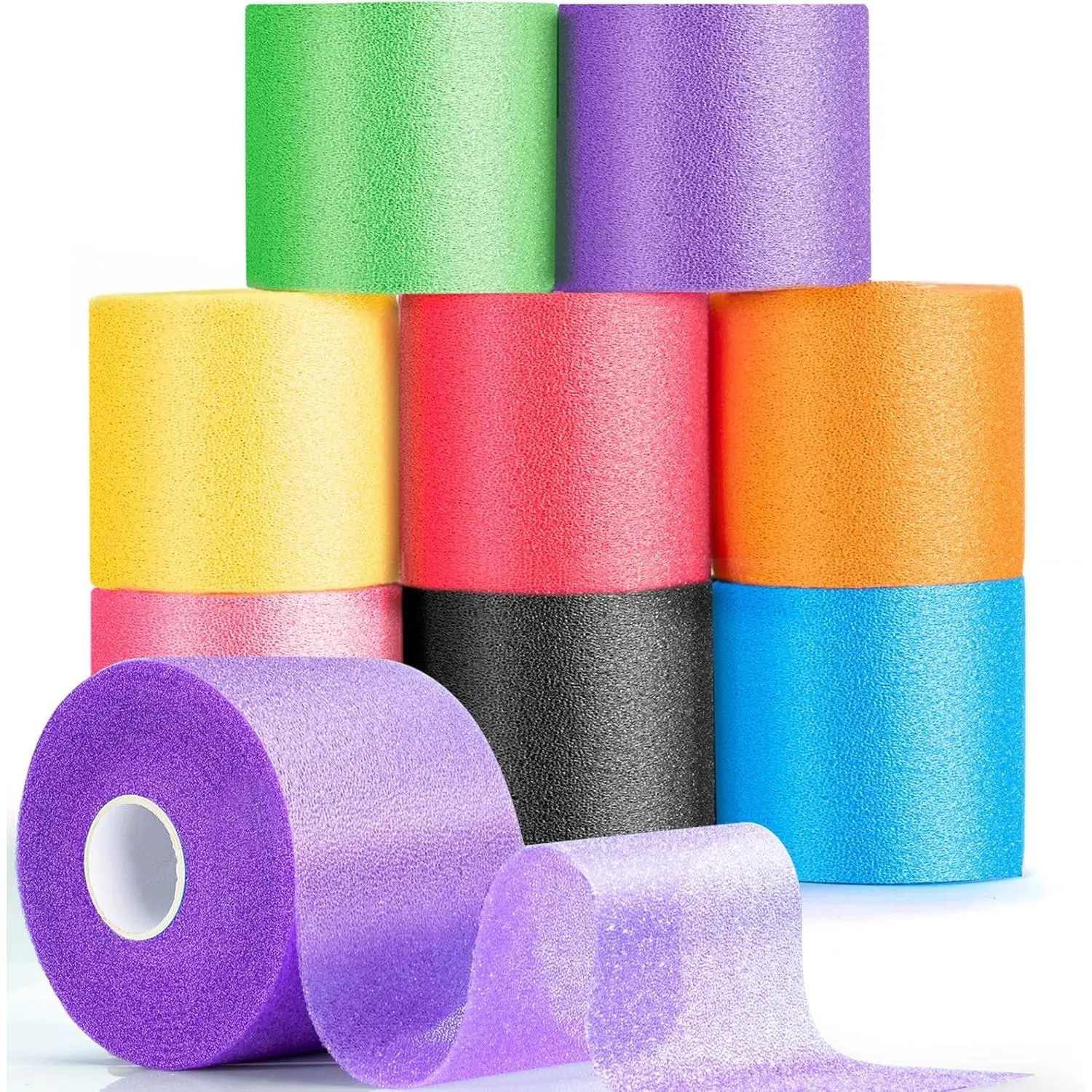 New 2025 8-Pack Randomly Colored Pre Wrap Tape,  Prewrap Athletic Tape for Hair Soccer, Sports Pre-Wrap Foam Underwrap Headbands
