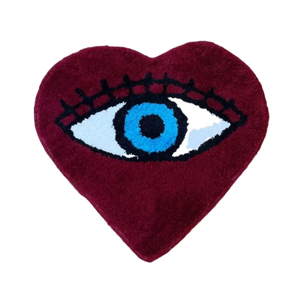 Red Heart Tufting Rug Blue Eye Doormat Irregular Thickened Antislip Carpet Tufting Fluffy Carpets Living Room Bedside Floor Mat