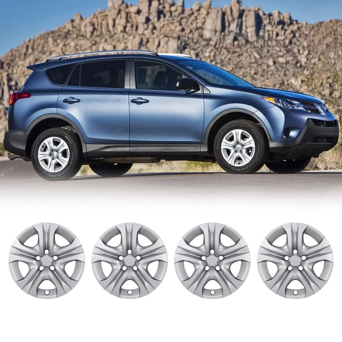 WOLFSTORM 4-Pack 17 in PP Plastic Wheel Rim Cover Hubcaps, Tool-Free Installation, for 2013-2018 Toyota RAV4