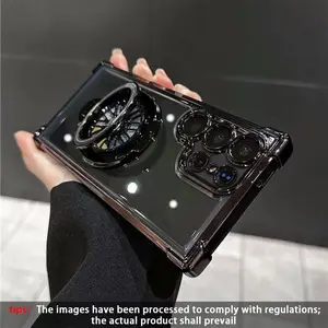 Transparent Four-Corner Airbag Rotating Gyroscope Stand Anti-Drop Shockproof Protective Smartphone Phone Case Cover Protector, Fits Samsung Galaxy S26 Ultra S25 Ultra S24 Ultra S23 Ultra S22 Ultra, Casing