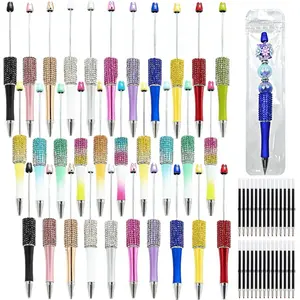 100Pcs DIY Rhinestone Beadable Pen Kit -30 Plastic Rhinestone Beaded Pens Bulk with 30 Refills and 40 Bags, Fancy Cute Glitter Pens for Crafting, Students and Teachers, School Supplies, Office Item