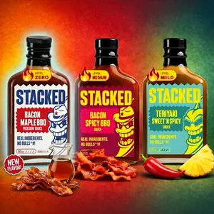 STACKED The Warm Up Pack -  Freedom Sauce Maple Bacon BBQ Sauce, Bacon Spicy BBQ Sauce, And Teriyaki Sweet 'N Spicy Sauce - 3-Pack