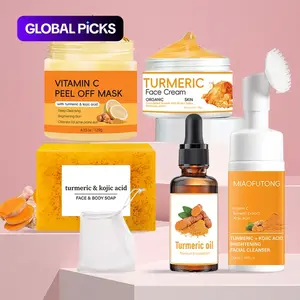 Turmeric Skin Care Kit, 6-Count Treatment Set Including Soap & Face Cream & Mousse Cleanser & Face Oil & Vitamin C Peel-Off Mask & Soap Bag, Skin Care Kit for Women & Men #GLOBAL PICKS