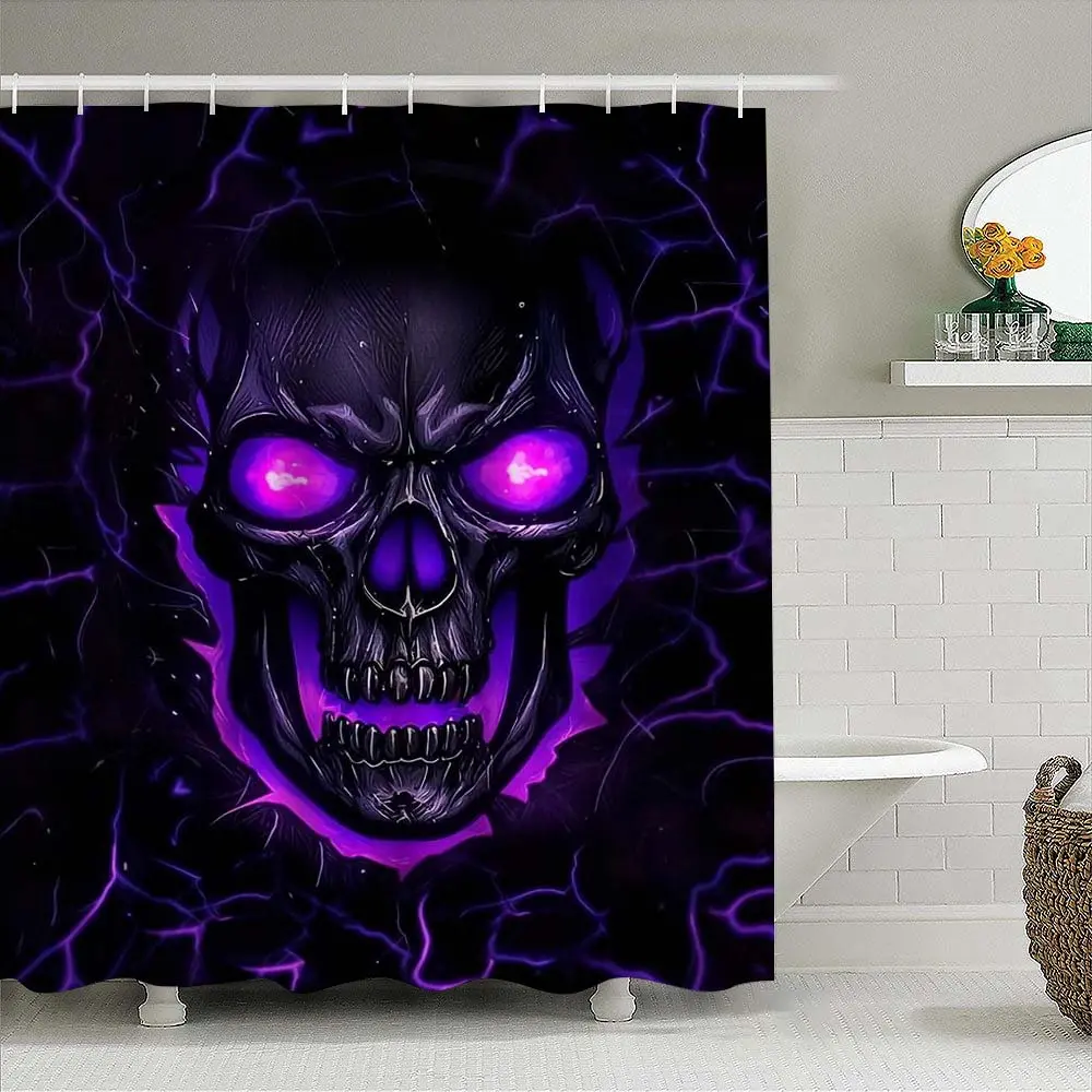 Skull Shower Curtain with Hooks, Bathroom Decor, Unique Skull Design, Easy Installation, Durable Material, Perfect for Bathrooms