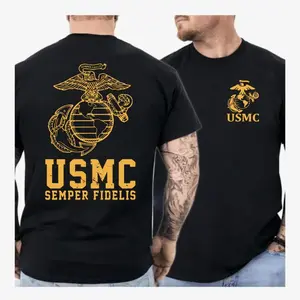 USMC Semper Fidelis T-Shirt, Marine Corps Eagle Globe Anchor Graphic Tee – Patriotic Military Veteran T-Shirt, 2 Sided Print Unisex Cotton Tee...