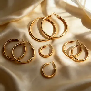 4pcs Gold Plated Hoop Earrings Set | Minimalist Thick Tube Design | Trendy All-Match Jewelry | Perfect Gift for Girlfriend & Daily Wear