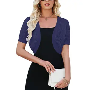 Womens Short Sleeve Shrug Cardigan Bolero Lightweight Open Front Knit Sweater Cardigans Shrug for Dress Light Sapphire Blue XXL