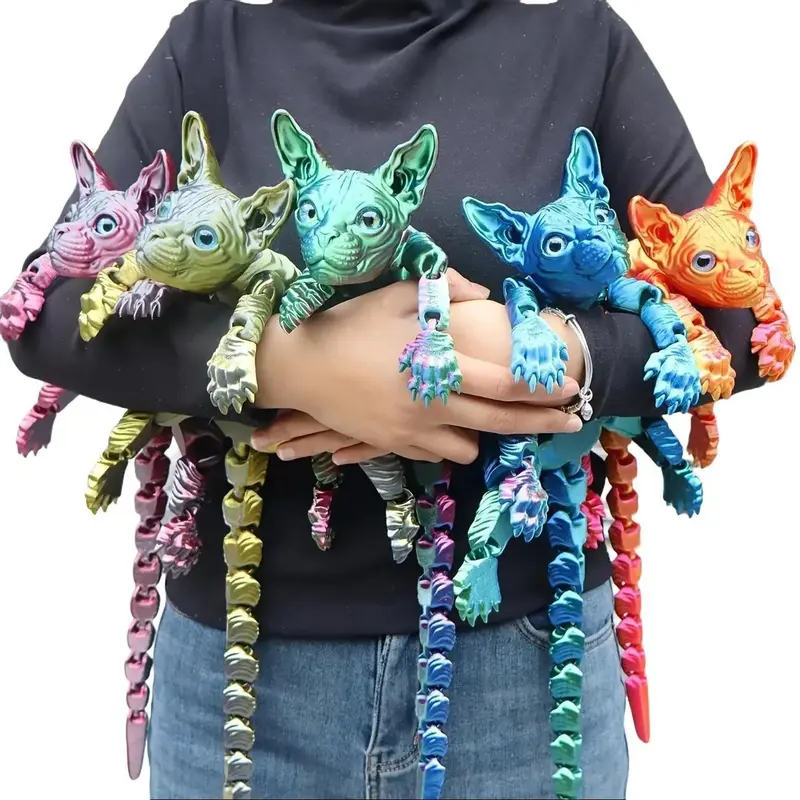 3pcs Large 3D Printed Cat, 19.96 Inches and 9.06 Inches ,ADHD, 3D Printed Sphynx  Cats With Flexible Articulated Joints, Stress Relief Toys For Adults, 3D Printed Animals,Perfect boys christmas gifts party decoration gifts,3d printed fidget toys