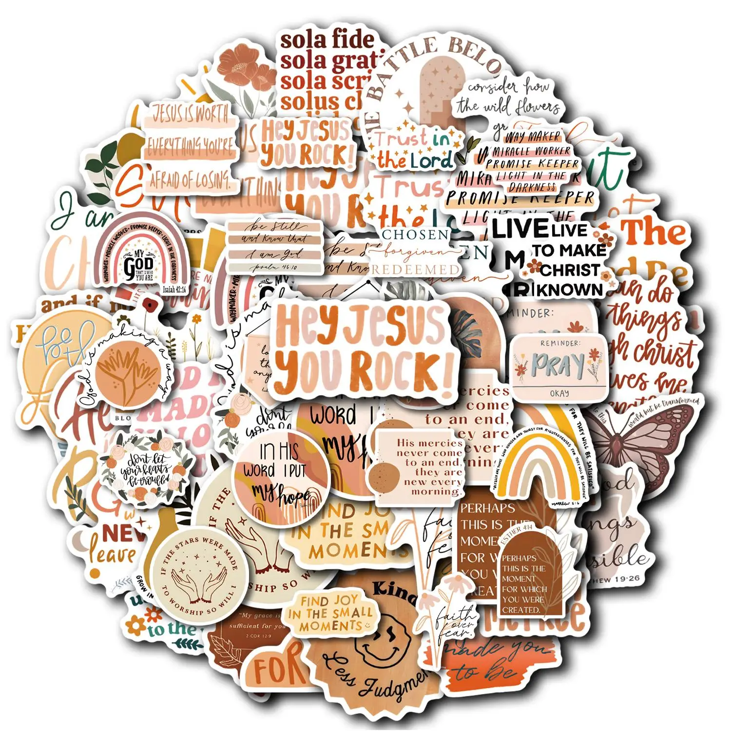 Bible Verse Sticker, 49pcs/set Boho Style Decorative Sticker, DIY Decals for Water Bottle, Laptop, Phone Case, Scrapbooking, Journal Making