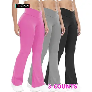 Women's High Waist Yoga Pants Set, Cross Design Control Belly, Wide Leg Casual Fitness Trousers, Athleisure Style Bottoms, Comfortable All Season Wear