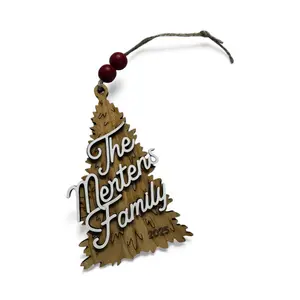 Customized 2 Layer Christmas Tree Ornament Engraved on Reclaimed Wood with Personalized Family Name and Year 2025