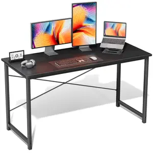 39-Inch Modern Wood Home Office Furniture Desk with Monitor Riser, X-Shaped Reinforced Legs, Adjustable Storage Shelves, and Lightweight Setup for Work & Study