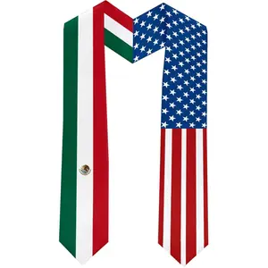 2025 Mexico Flag and USA Flag Graduation Stole Graduation Sash for International Student (Baccalaureate Gown and Hat Not Included)