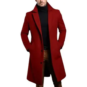 Men's Casual Trench Coat Slim Fit Notched Collar Long Jacket Overcoat Single Breasted Pea Coat wih Pockets