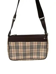 Pre-owned BURBERRY Canvas Crossbody Bags Nova Check with Brown Leather Trim Crossbody