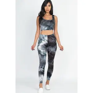 Tie Dye Crop Top And Leggings Yoga Gym Set