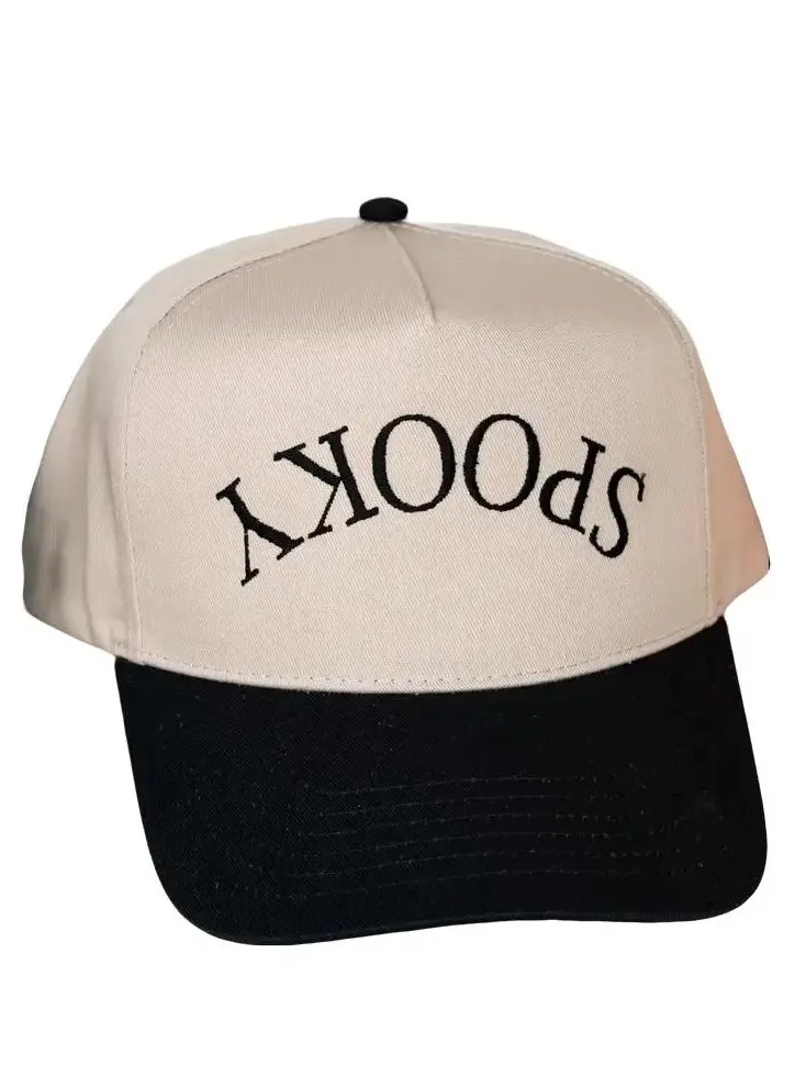 Upside Down Spooky Embroidered Five Panel Twill Cap Funny Spooky Halloween Hat