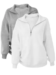 Women's Loose Zipper Pullover Sweater, Casual Fall & Winter Clothing for Daily Wear, Ideal for School Reunions and Graduations, Womenswear