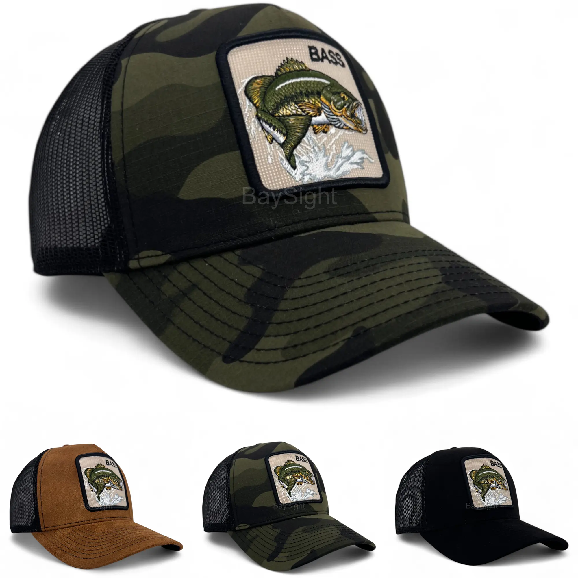 Baseball Cap Mens Snapback Adjustable Mesh Trucker Hat Animal Bass Fishing Patch outdoor hat