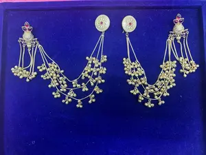 Antique Gold Gujarati Kaan Chain Earrings | Bridal Jewelry