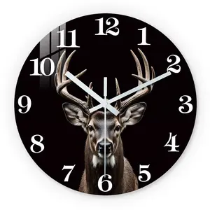 Deer Pattern Wooden Wall Clock, Silent Operation, Aa Battery Powered, Perfect for Living Room, Bedroom, Office, Mother's Day Gift