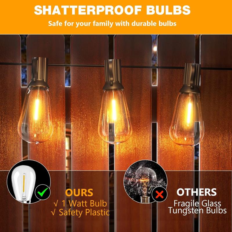 100FT Outdoor String Lights with Remote Included, Support Timer with 50 Shatterproof ST38 LED Edison Dimmable Bulbs, 2500K Warm White, Waterproof, Perfect for Backyard, Patio, Garden, Deck, Party and Xmas Decor #springtok Flexibility Customization