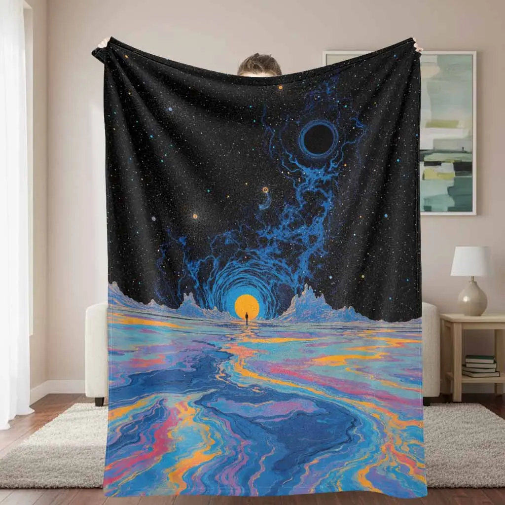 Cosmic Dream Flannel Blanket Galaxy Space Sunset Abstract Art Print Soft Warm Cozy Lightweight Fade Resistant Premium Home Bedroom Sofa Office Travel Gift Decor