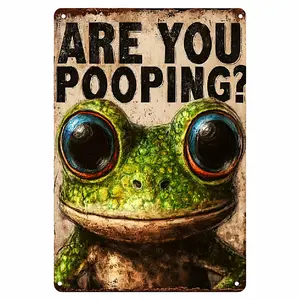 Funny Bathroom Sign - "Are You Pooping?" With Frog – Vintage Retro Metal-Like Look – Durable Aluminum Bathroom Decor – Bathroom, Kitchen, Office – Easy Hang Pre-Drilled Holes – 8x12 Inch Humorous Toilet Wall Art – Funny Housewarming Gift, Metallic Finish,