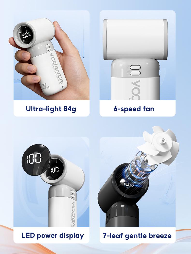 Yodevoe Mini multi-functional handheld fan, powerful turbine portable fan, wind speed 1-100, 20,000 RPM high-speed motor, maximum cooling time 3-13 hours, 3000mAh rechargeable battery, pocket-sized personal travel gadget suitable for both men and women.