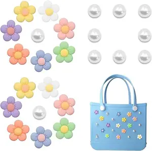 24pcs portable Beach Bag Accessories Charms, Rubber Beach Totes Accessories Inserts, DIY Flower Bag Charms Charms