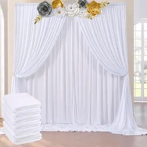 6 Panels 5ft x 10ft White Backdrop Curtain for Parties Wedding Wrinkle Free Polyester Photo Drapes Fabric Decoration with 4 Inches Rod Pocket for Easy Hanging - Flowers