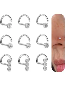 20G Nose Rings for Women – 316 Surgical Steel L Shaped Nose Studs Cork Screw Nostril Piercing Jewelry 1.5/2/3mm CZ