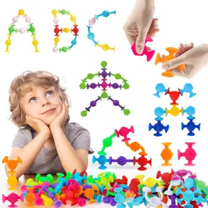 80PCS Suction Cup Toys, Silicone Sensory Building Block Toy Set, Kids Bath Toys Age 4-8, Toddler Window Travel Montessori Stress Release Toy, Birthday for Boys Girls Age 3 4 5