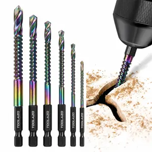 TOOLAZO 5PCS Titanium Coated HSS Hex Shank Side-Cutting  Bit Set, Serrated Twist  Bits for Wood, Plastic, Aluminum and Thin Sheet Metal, Drilling, Grooving & Hole Enlarging titanium-plated high speed steel segs heavy duty angle wheel masonry