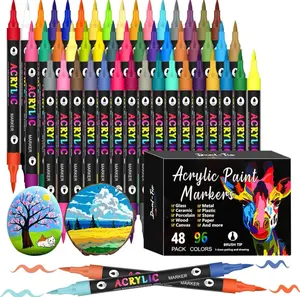 Dual-Tip Acrylic Marker Pen Set (24/48/96 Color) - Waterproof, Quick-Dry for Rock, Canvas Painting - Ideal Christmas Mini Gifts for Teachers (Home & Festive Party Supplies) outdoorfun