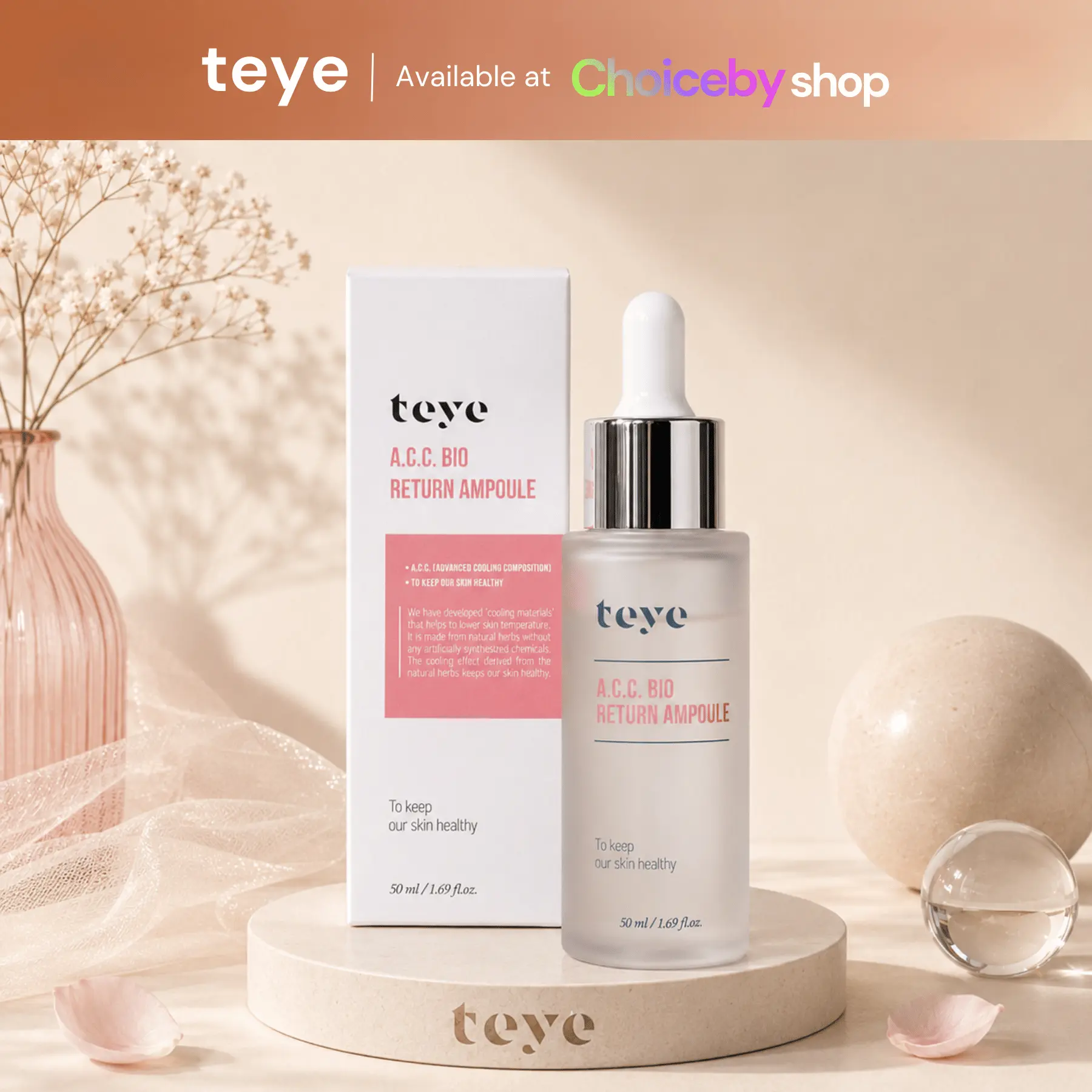 TEYE A.C.C. Bio Return Ampoule – Cooling Complex with Niacinamide, Adenosine & 10+ Herbal Extracts, Korean Soothing Ampoule, 50ml