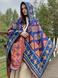 Women's Fashion Winter New Scarf, Blanket Scarf, Jacquard Hooded Shawl, Thick Warm Multi-Purpose Headscarf, Poncho Stylish and Cozy Accessories Winter cape