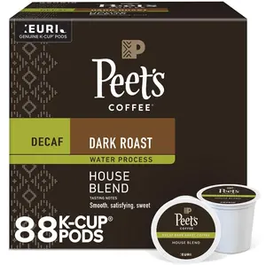 Peet's Coffee Decaf House Blend Coffee Single Serve K-Cup Pods, 22 Pods Per Pack, Case Of 4 Packs (88ct)