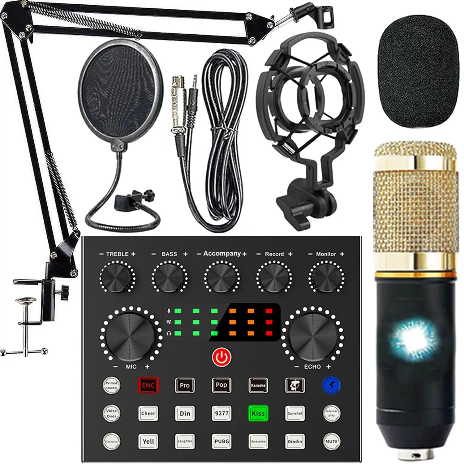 V8s Podcast Equipment Bundle with Sound Card & Voice Changer, Professional Mic for Podcasts, Live Streams, Singing, PC, Gaming
