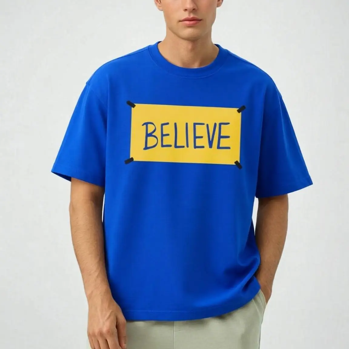 Men’s Ted Lasso Believe Sign AFC Richmond Motivational Graphic Short-Sleeve Crew Neck Wrestling Streetwear Top, Layer-Friendly Yellow T-Shirt, Tops