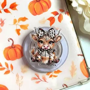 Cute Coffee Addict Highland Cow Magsafe Phone Grip Detachable Magnetic Kickstand, Funny Farm Aesthetic Gift For Coffee Lovers