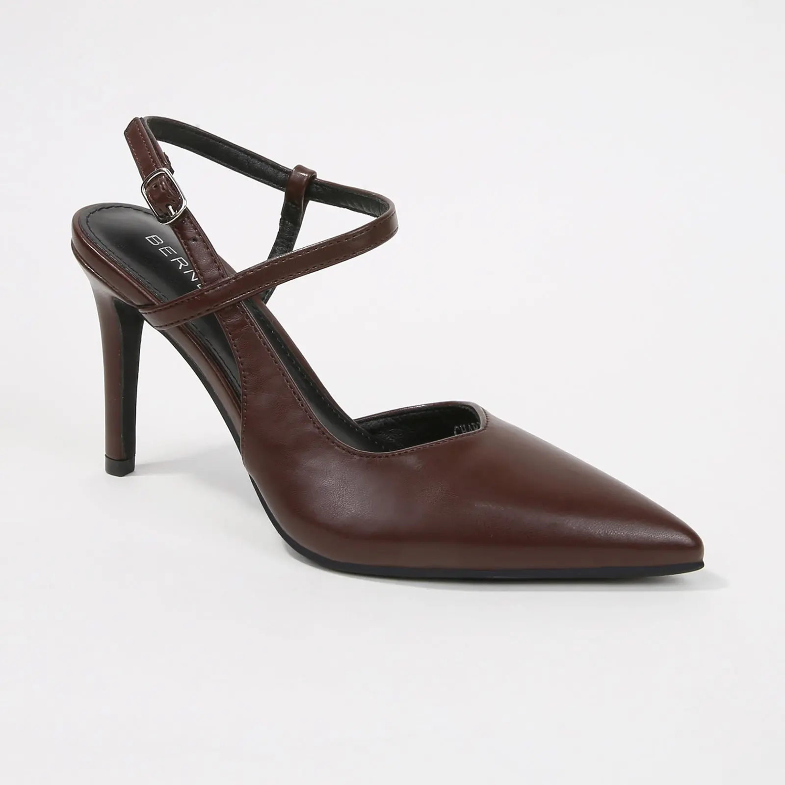 BERNESS Women's Stiletto Heels, Elegant Pointed Toe Vegan Leather Footwear with a Cross-Strap Buckle for Formal Events