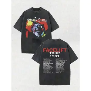 90s Vintage Rock Graphic Tee Men, Washed Cotton Casual Crew Neck Short Sleeve T-Shirt, Retro Music Inspired Street Style Top